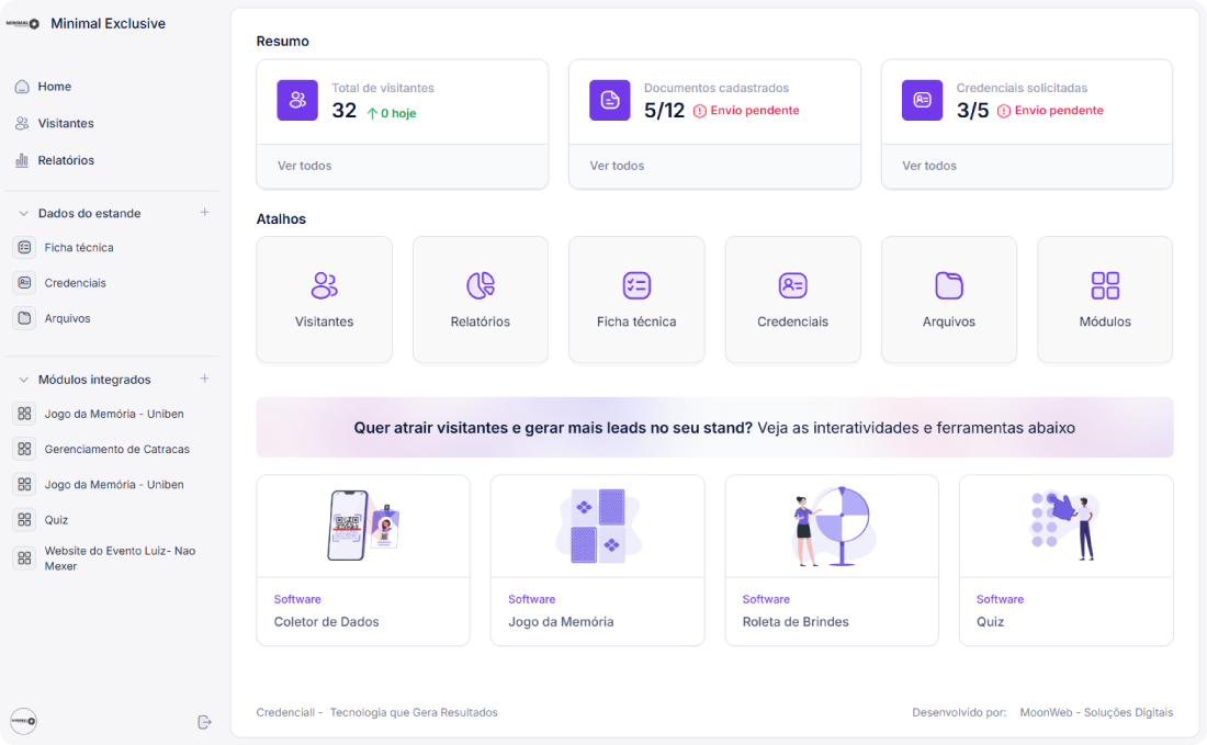 Portal do expositor para gestão completa de estandes e equipes